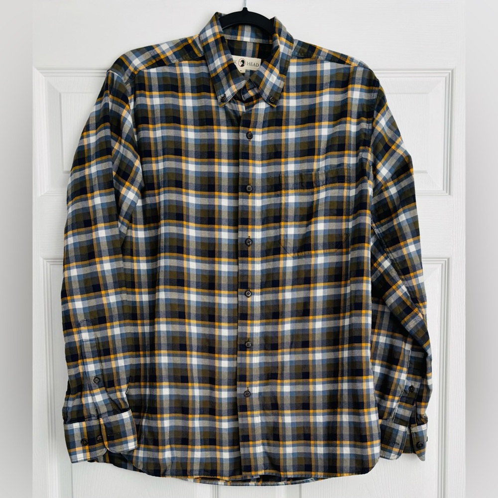 Duck Head Men's Blue/Yellow/White Plaid Midweight  Flannel Shirt